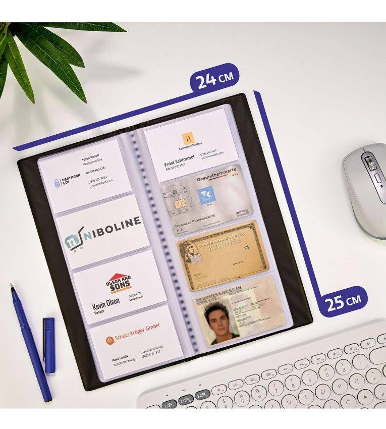 Album porte-cartes de visite 96 unités, Résistant à l'eau, pages transparentes, design professionnel. Idéal pour organiser et protéger vos cartes